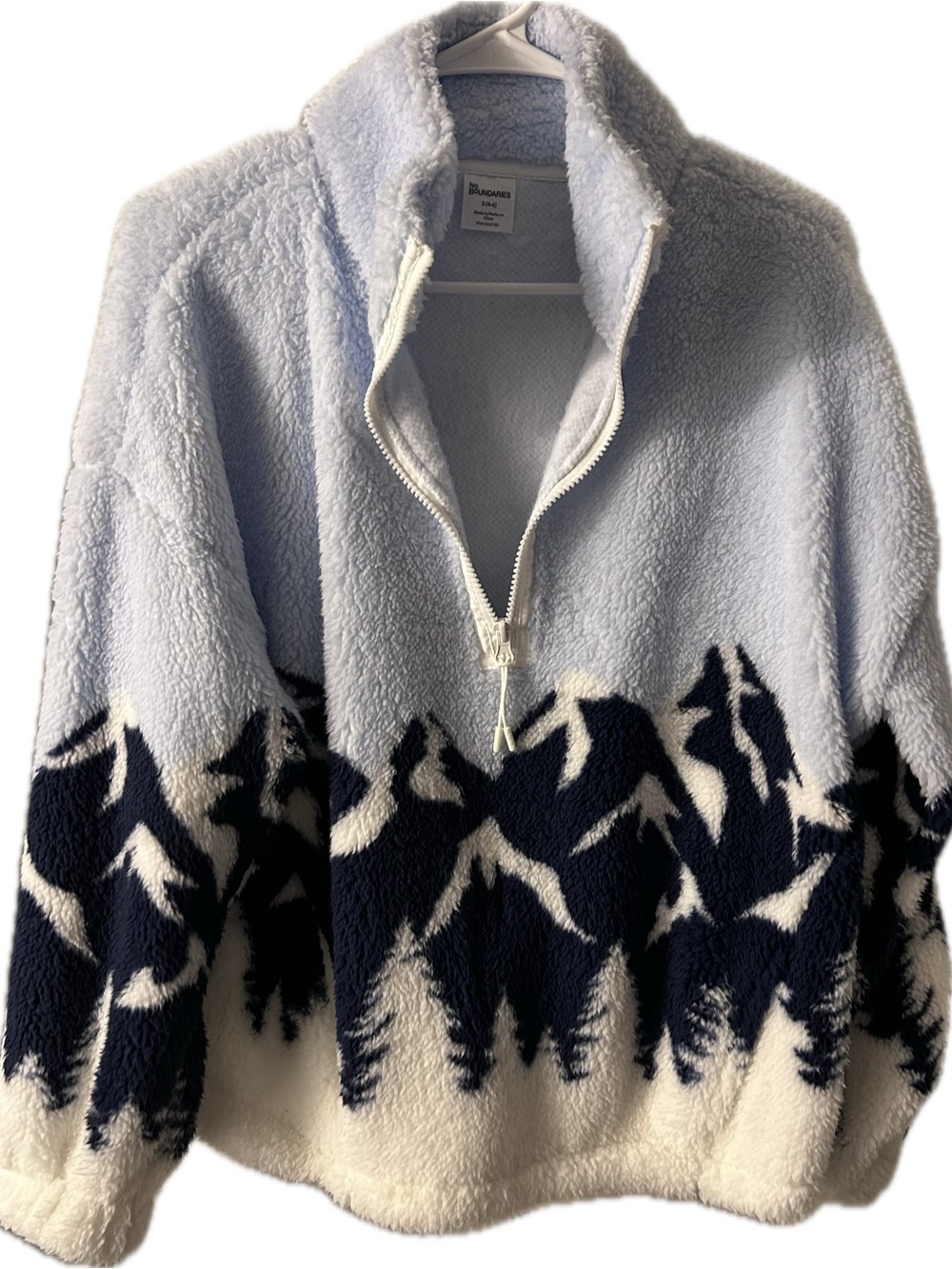 No Boundaries Teddy Quarter-Zip Jacket - Light Blue / Navy / White